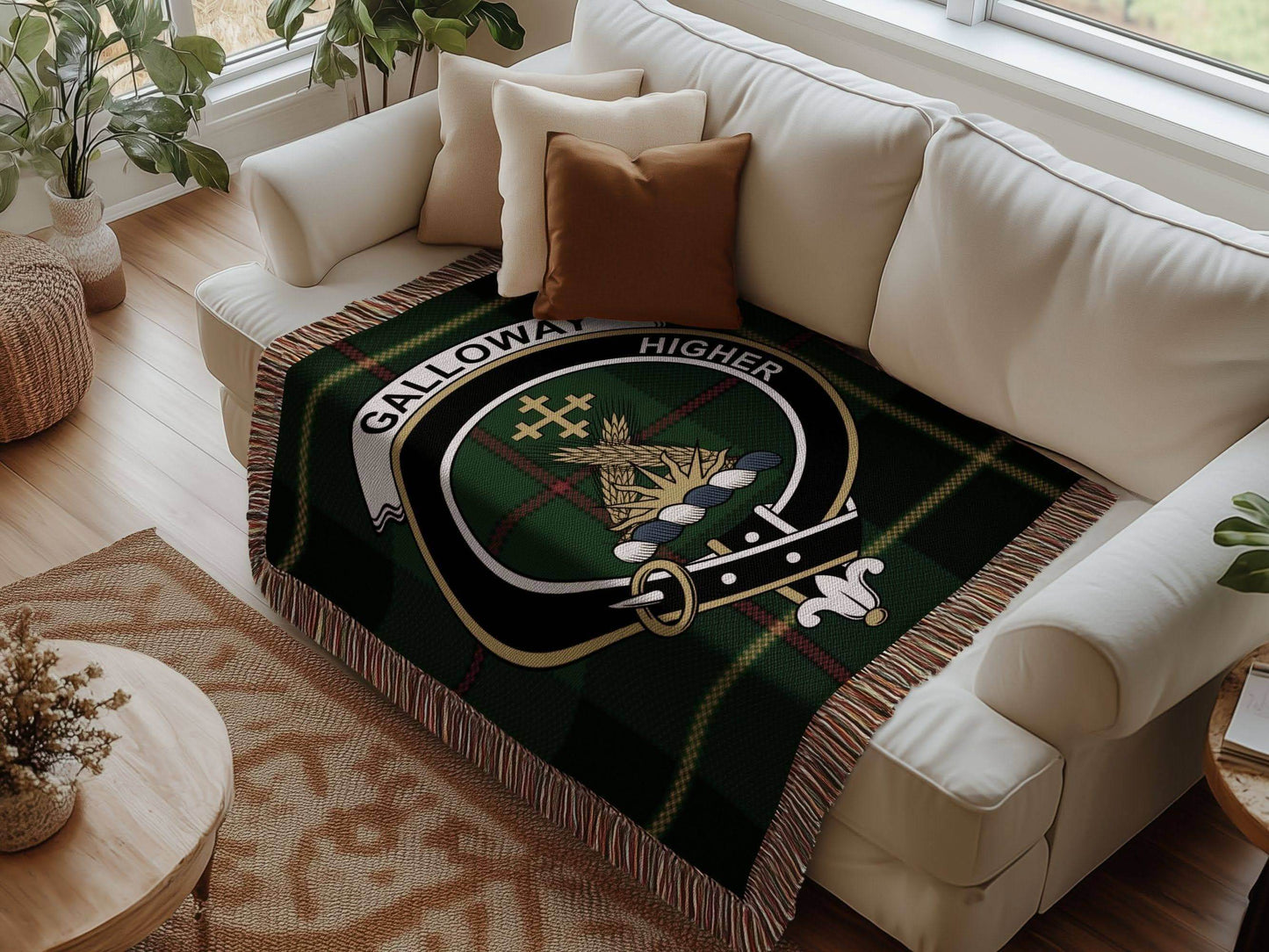 Galloway Clan Crest Tartan Scottish Highland Woven Blanket - Celtic Ancestry Gifts