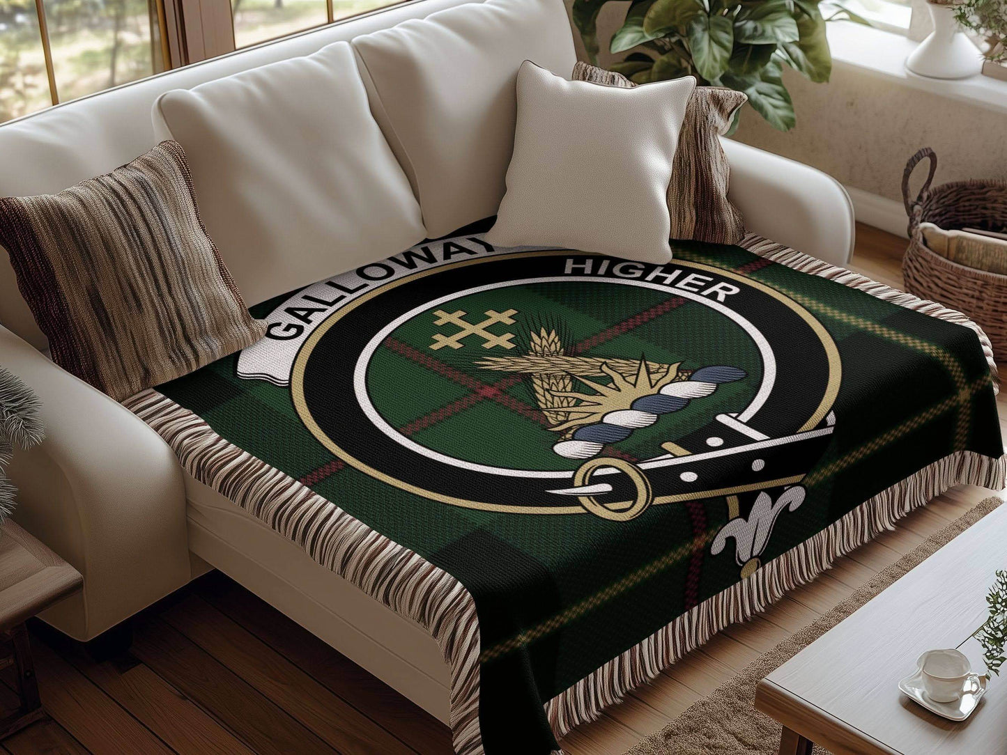 Galloway Clan Crest Tartan Scottish Highland Woven Blanket - Celtic Ancestry Gifts