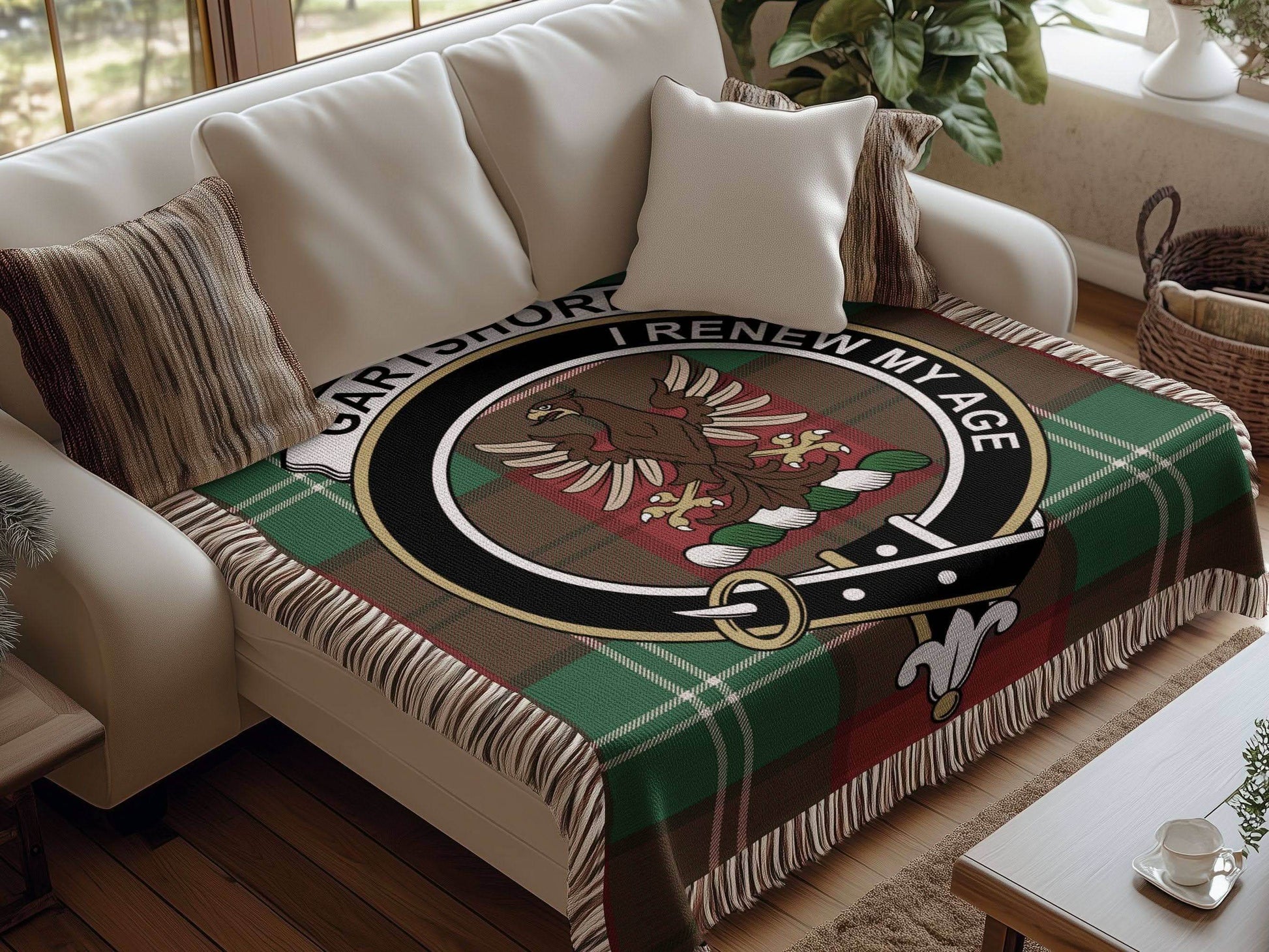 Gartshore Clan Crest Tartan Scottish Woven Blanket - Celtic Ancestry Gifts