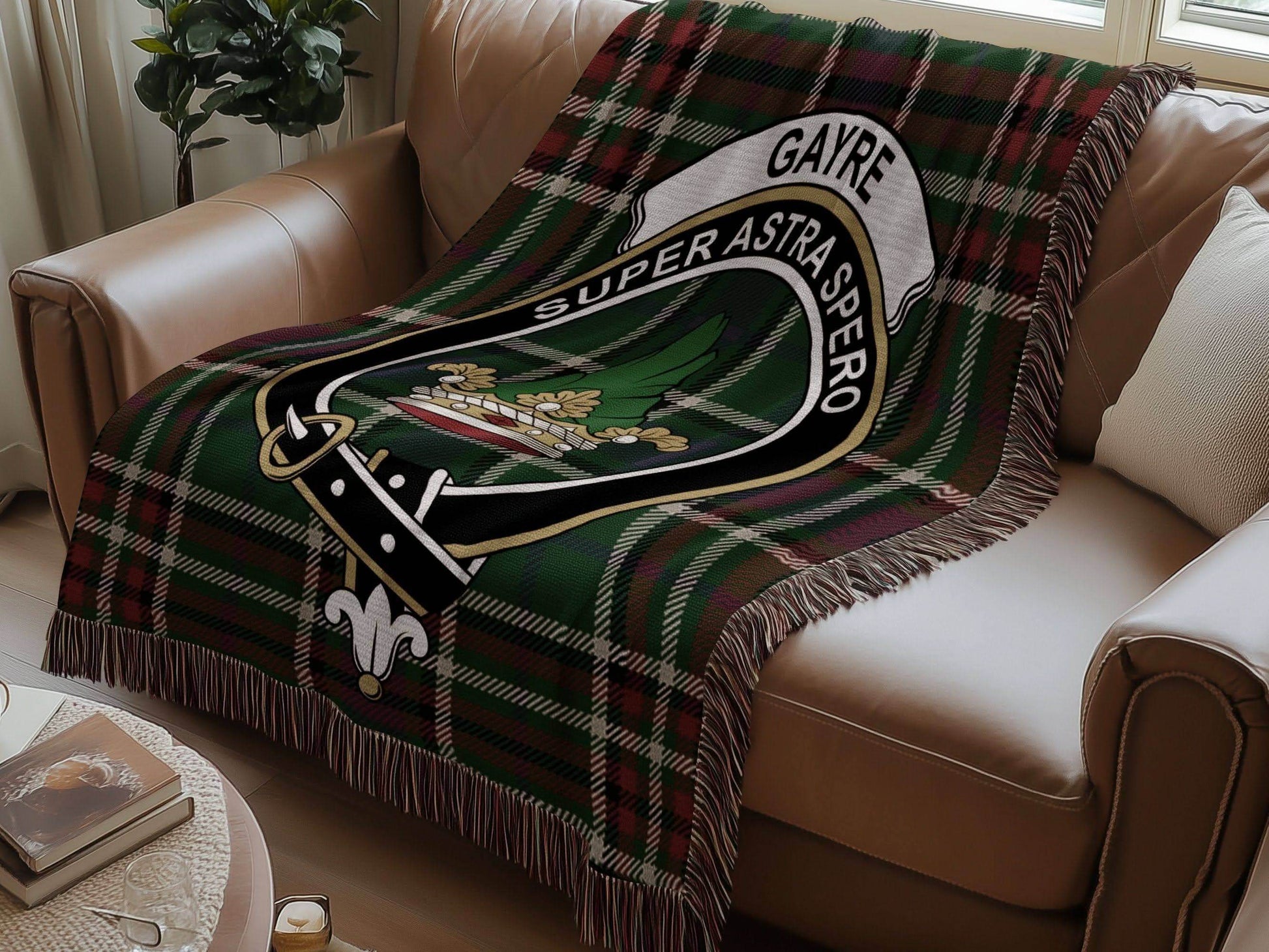 Gayre Clan Crest Tartan Scottish Woven Blanket - Celtic Ancestry Gifts