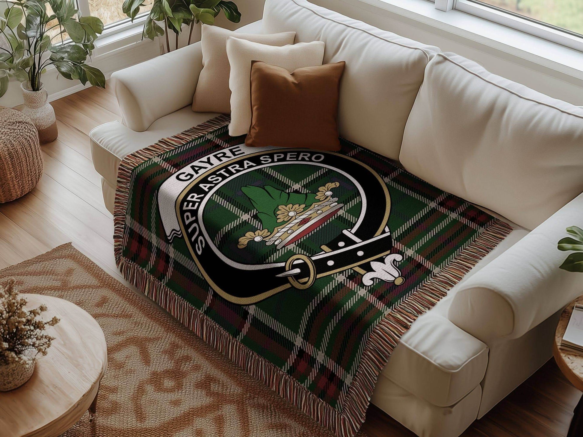 Gayre Clan Crest Tartan Scottish Woven Blanket - Celtic Ancestry Gifts