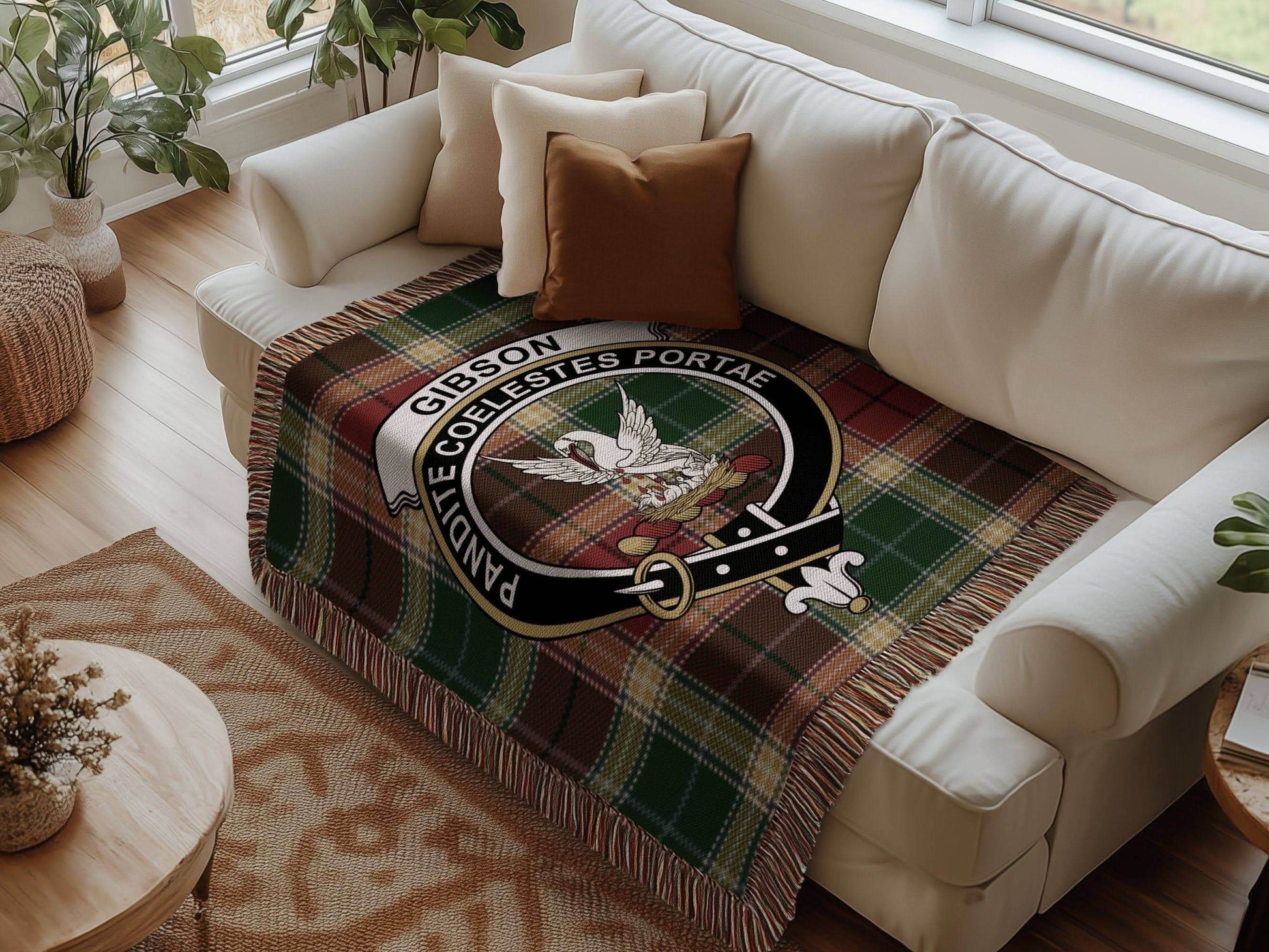 Gibson Clan Crest Tartan Scottish Heritage Woven Blanket - Celtic Ancestry Gifts