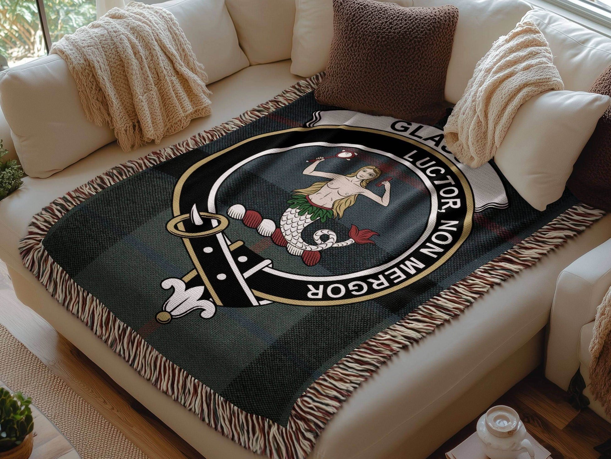 Glass Clan Crest Tartan Scottish Woven Blanket - Celtic Ancestry Gifts
