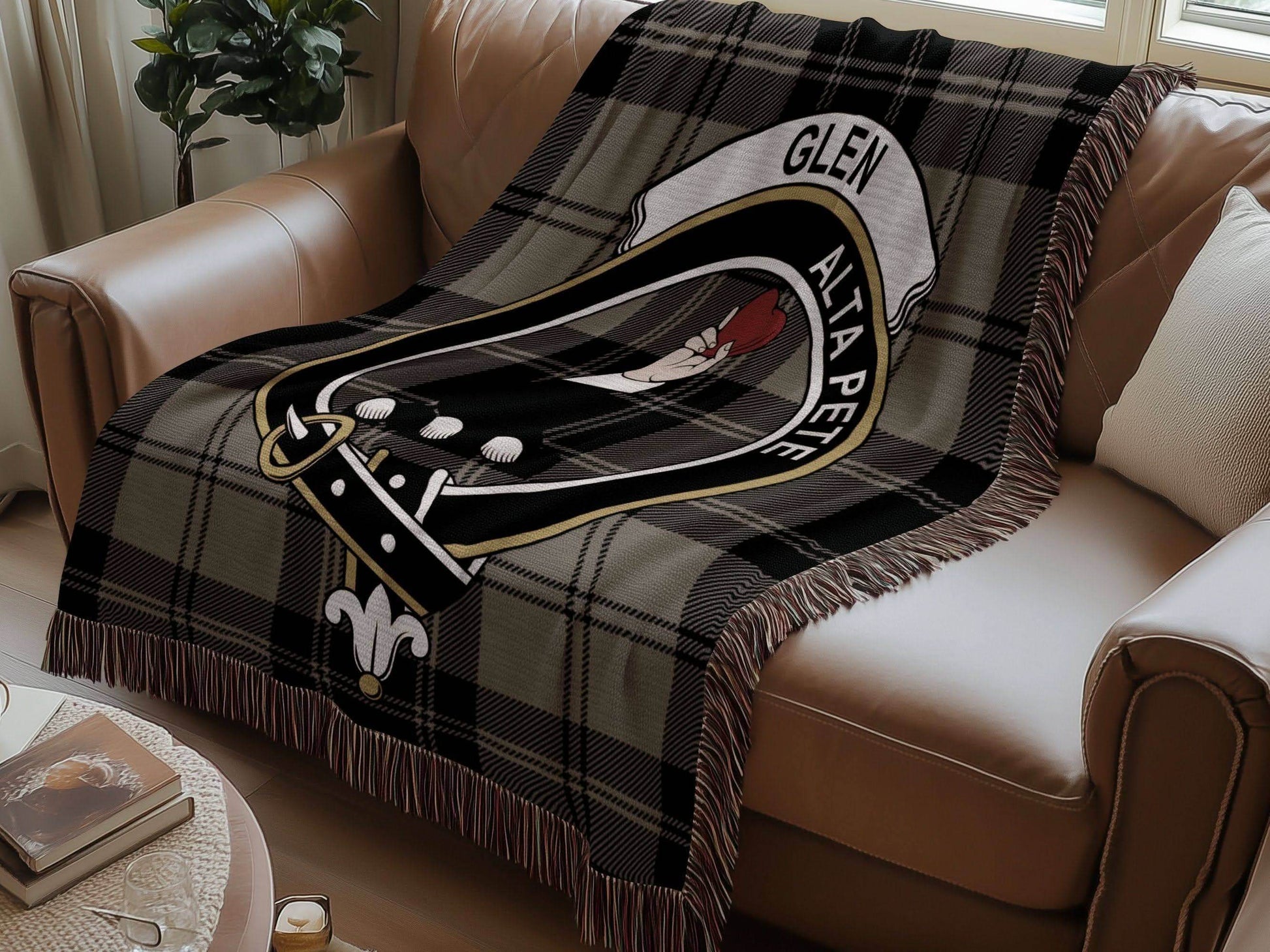Glen Clan Crest Tartan Scottish Woven Blanket - Celtic Ancestry Gifts