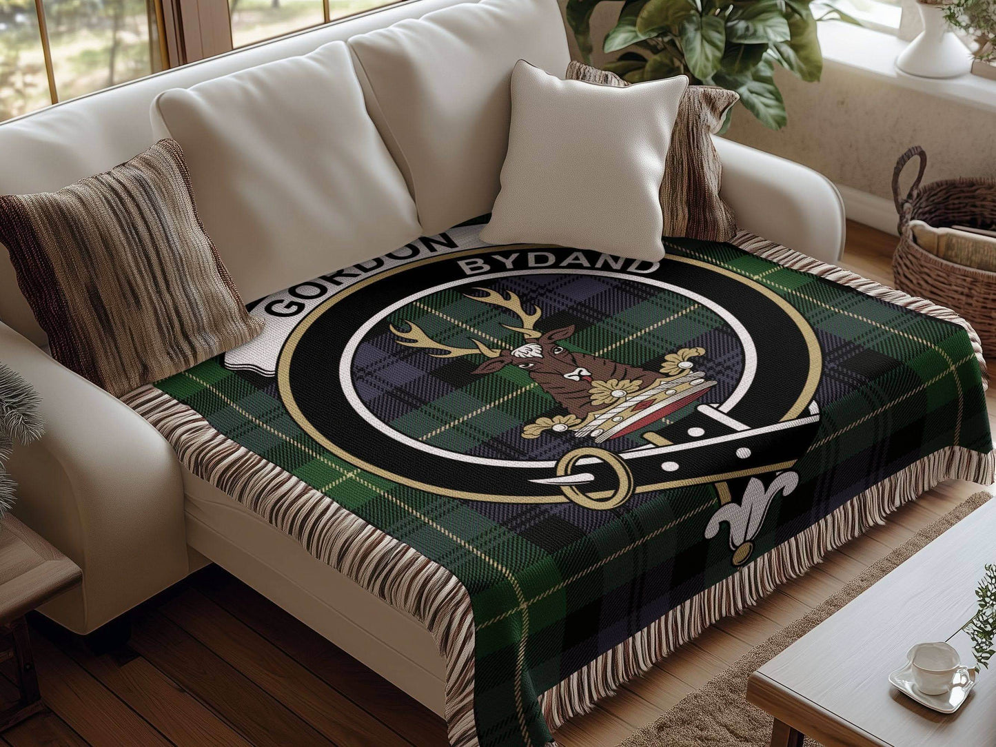Gordon Clan Crest Tartan Scottish Woven Blanket - Celtic Ancestry Gifts
