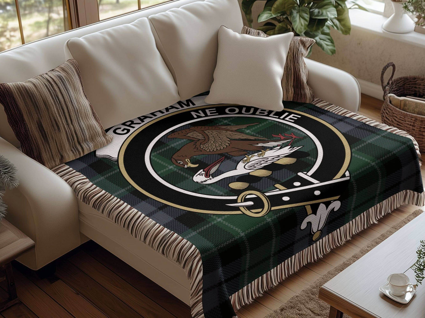 Graham Clan Crest Tartan Scottish Woven Blanket - Celtic Ancestry Gifts