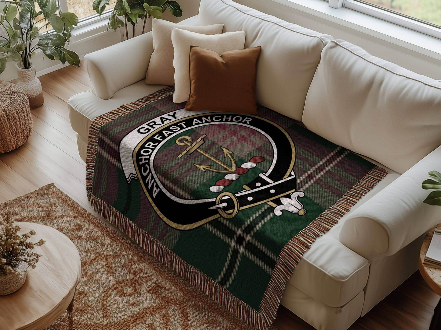 Gray Clan Crest Tartan Scottish Woven Blanket - Celtic Ancestry Gifts