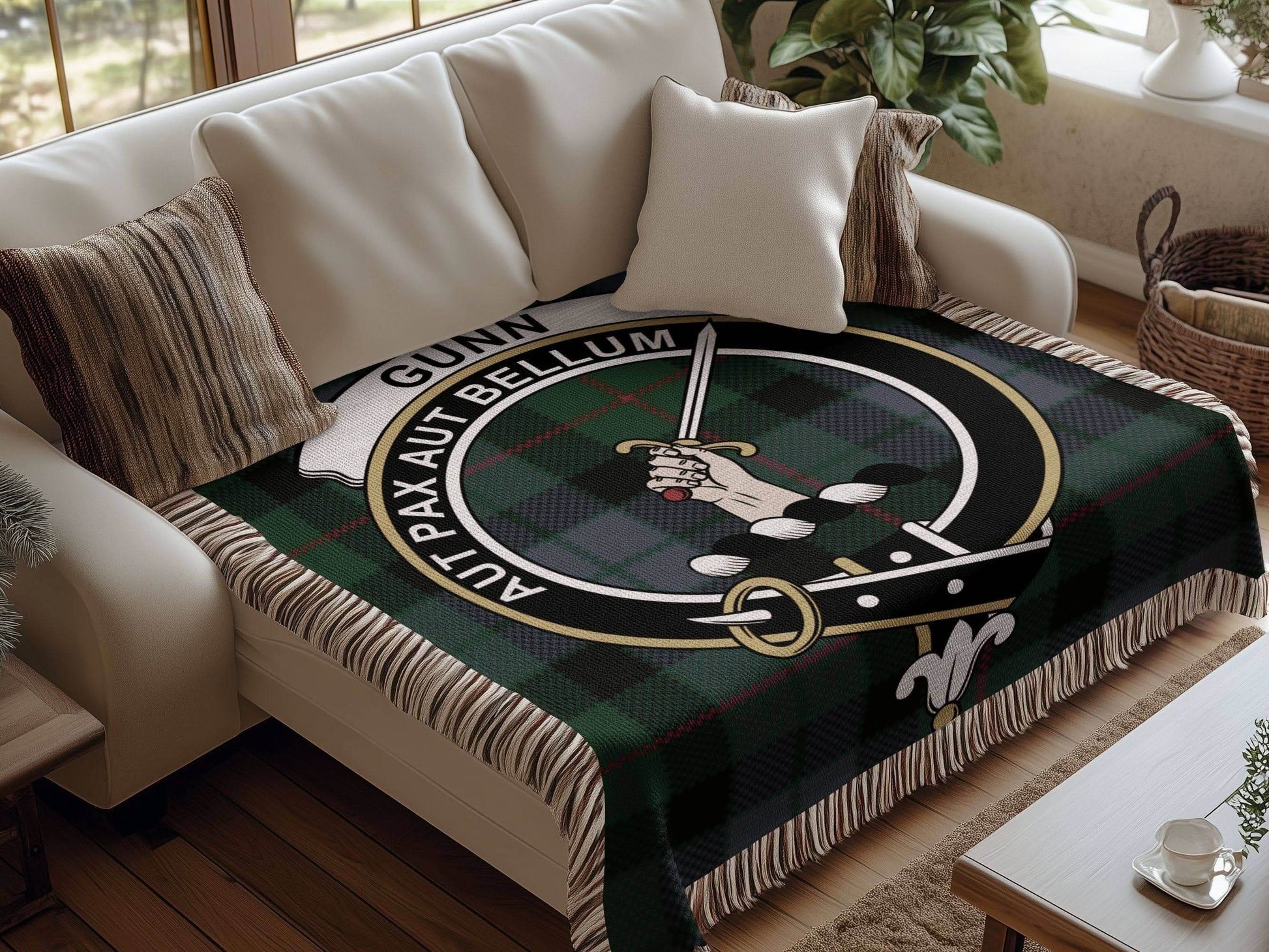 Gunn Clan Crest Tartan Scottish Woven Blanket - Celtic Ancestry Gifts