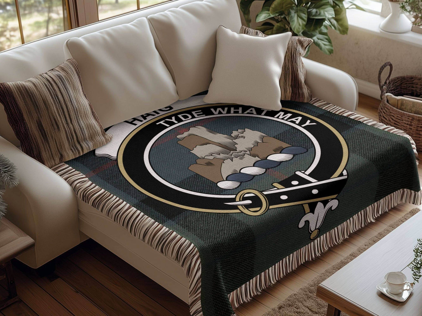 Haig Clan Crest Plaid Scottish Woven Blanket - Celtic Ancestry Gifts