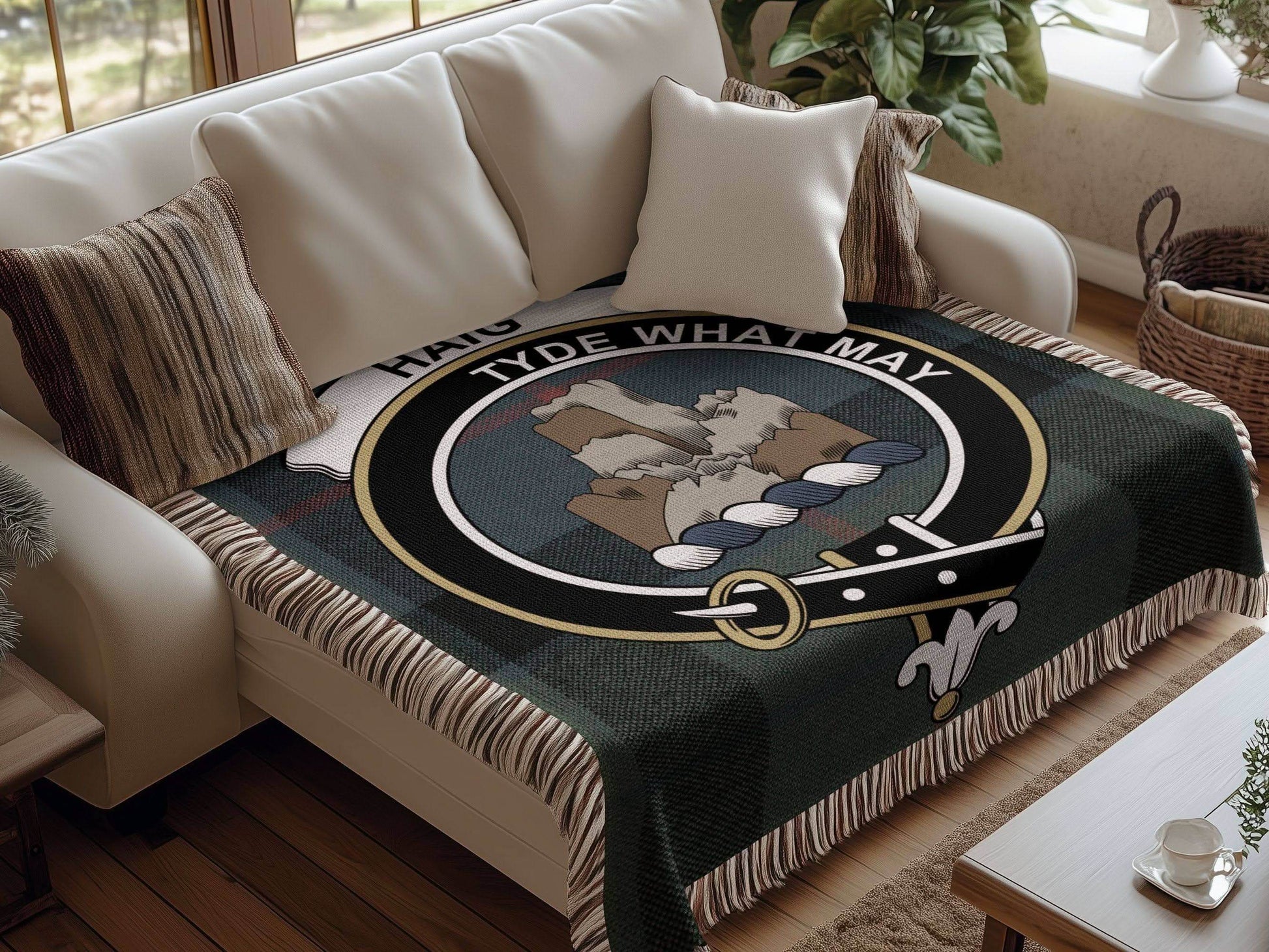 Haig Clan Crest Plaid Scottish Woven Blanket - Celtic Ancestry Gifts