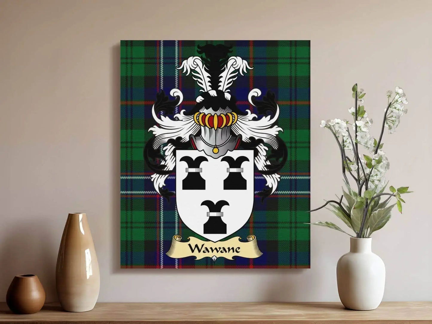 Wawane Clan Coat of Arms Tartan Canvas Wrap - Celtic Ancestry Gifts
