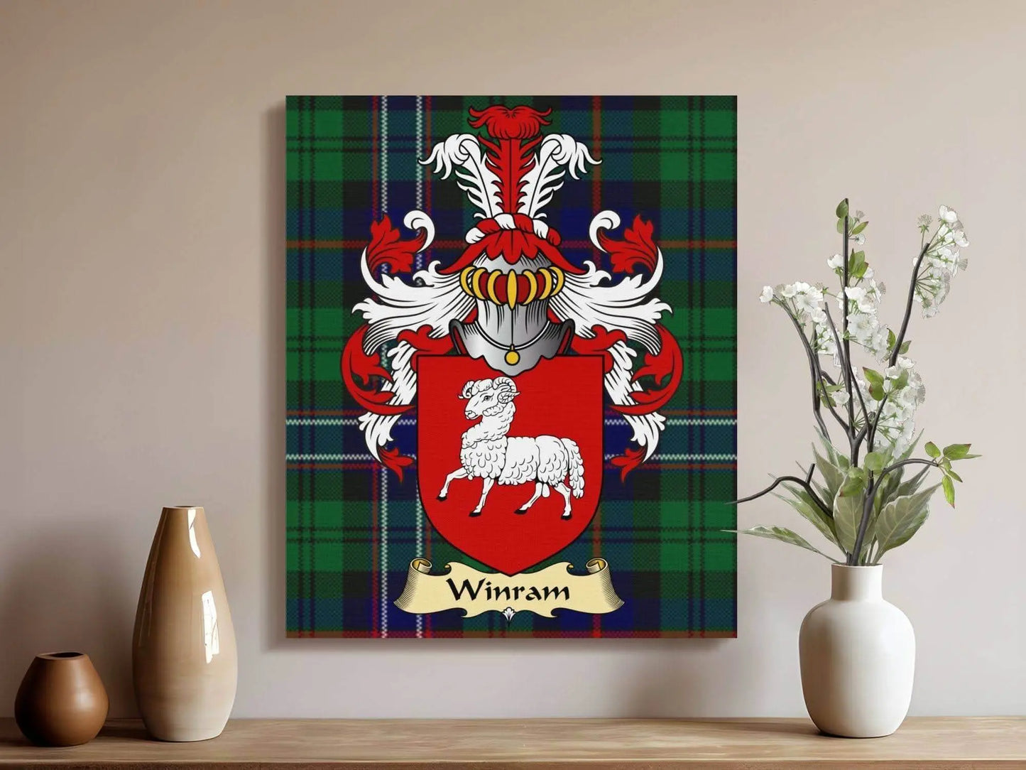 Winram Clan Coat of Arms Tartan Canvas Wrap - Celtic Ancestry Gifts