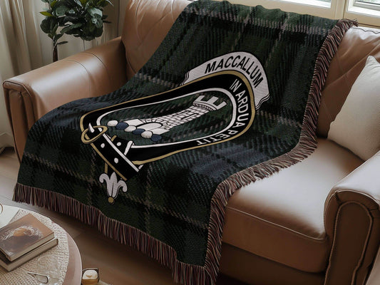 MacCallum Clan Crest Tartan Scottish Woven Blanket - Celtic Ancestry Gifts