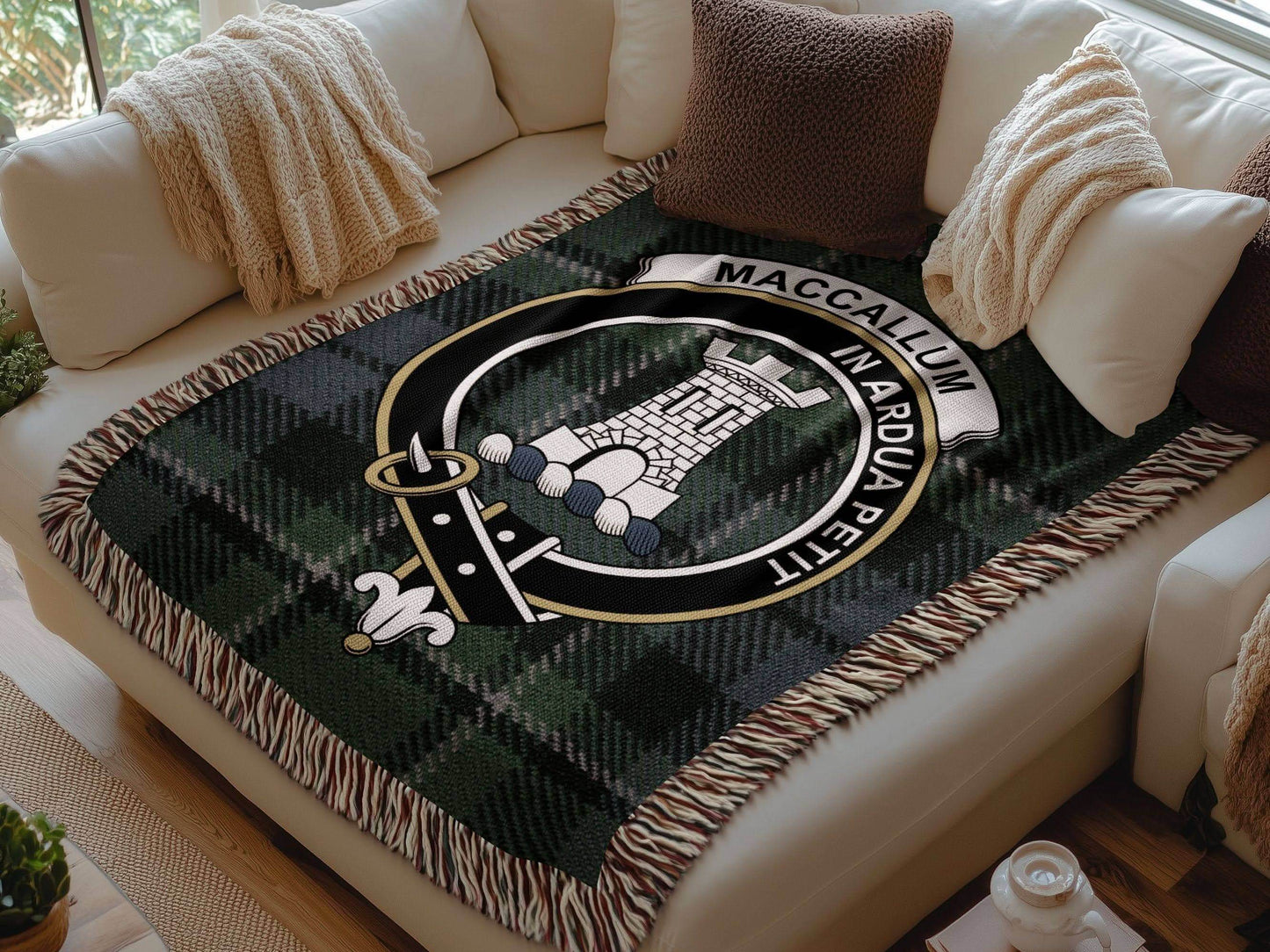 MacCallum Clan Crest Tartan Scottish Woven Blanket - Celtic Ancestry Gifts