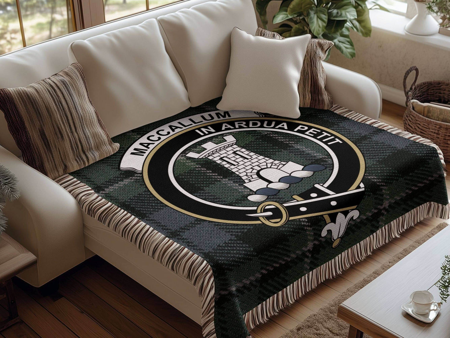 MacCallum Clan Crest Tartan Scottish Woven Blanket - Celtic Ancestry Gifts
