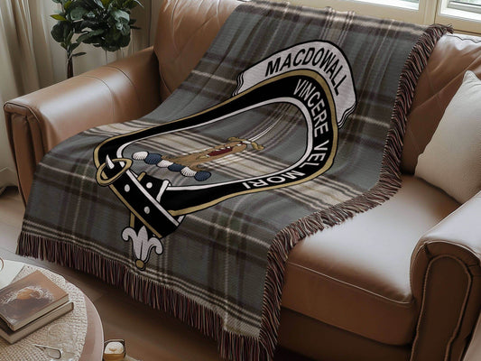 Macdowall Clan Crest Tartan Scottish Woven Blanket - Celtic Ancestry Gifts