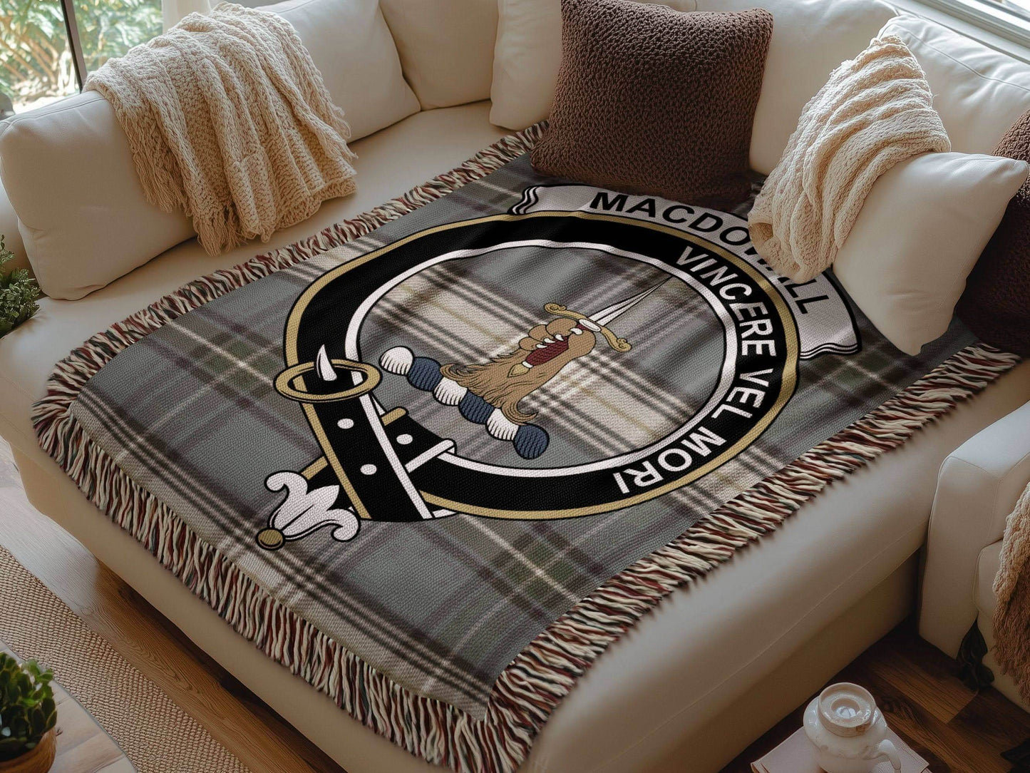 Macdowall Clan Crest Tartan Scottish Woven Blanket - Celtic Ancestry Gifts