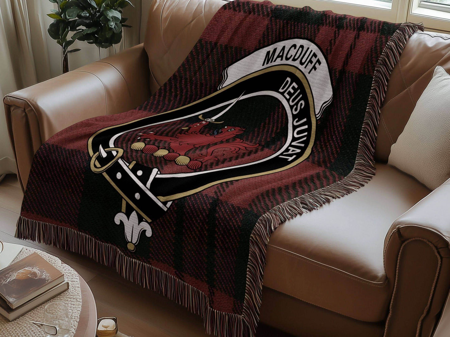Macduff Clan Crest Tartan Scottish Woven Blanket - Celtic Ancestry Gifts