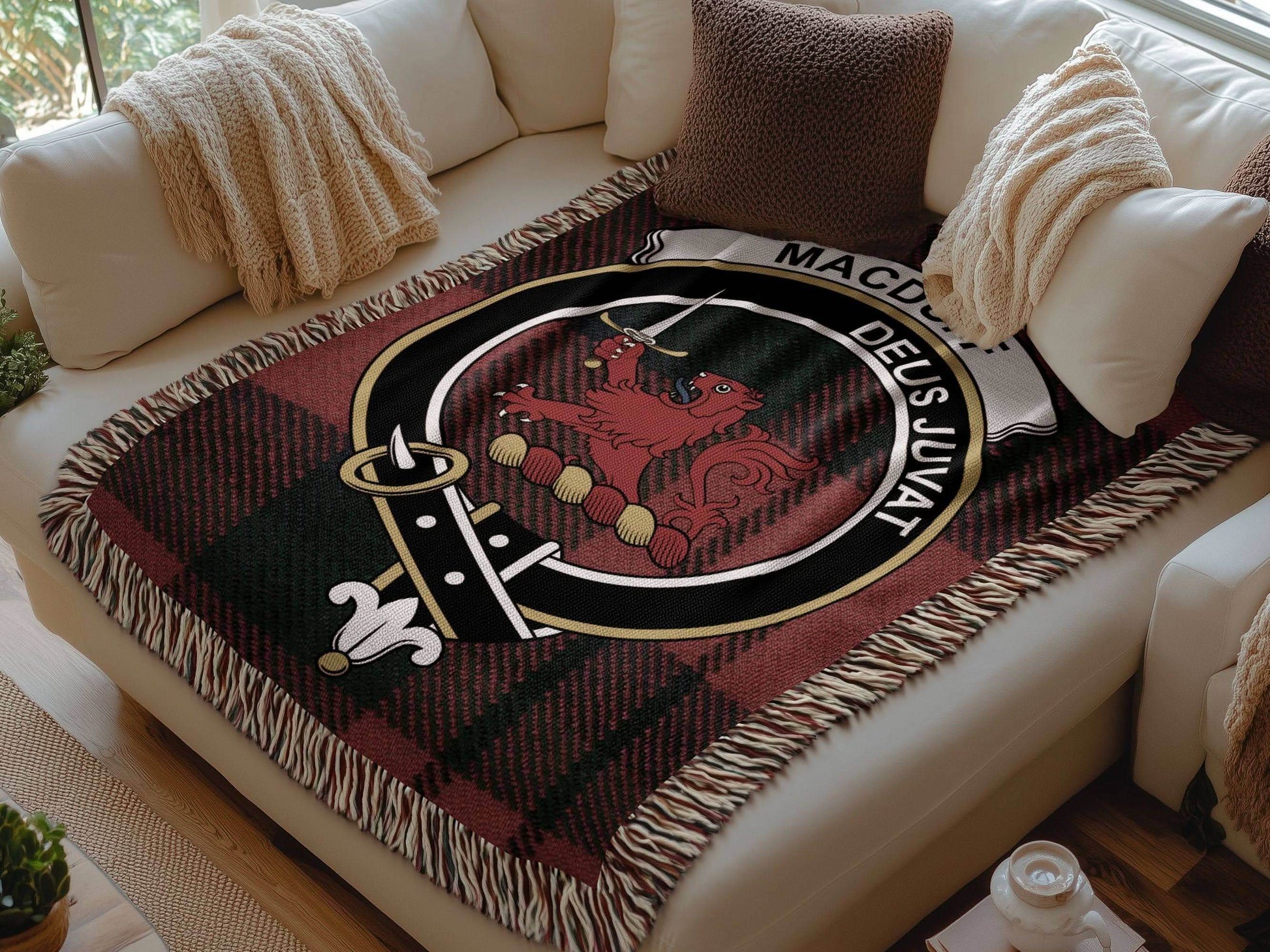 Macduff Clan Crest Tartan Scottish Woven Blanket - Celtic Ancestry Gifts