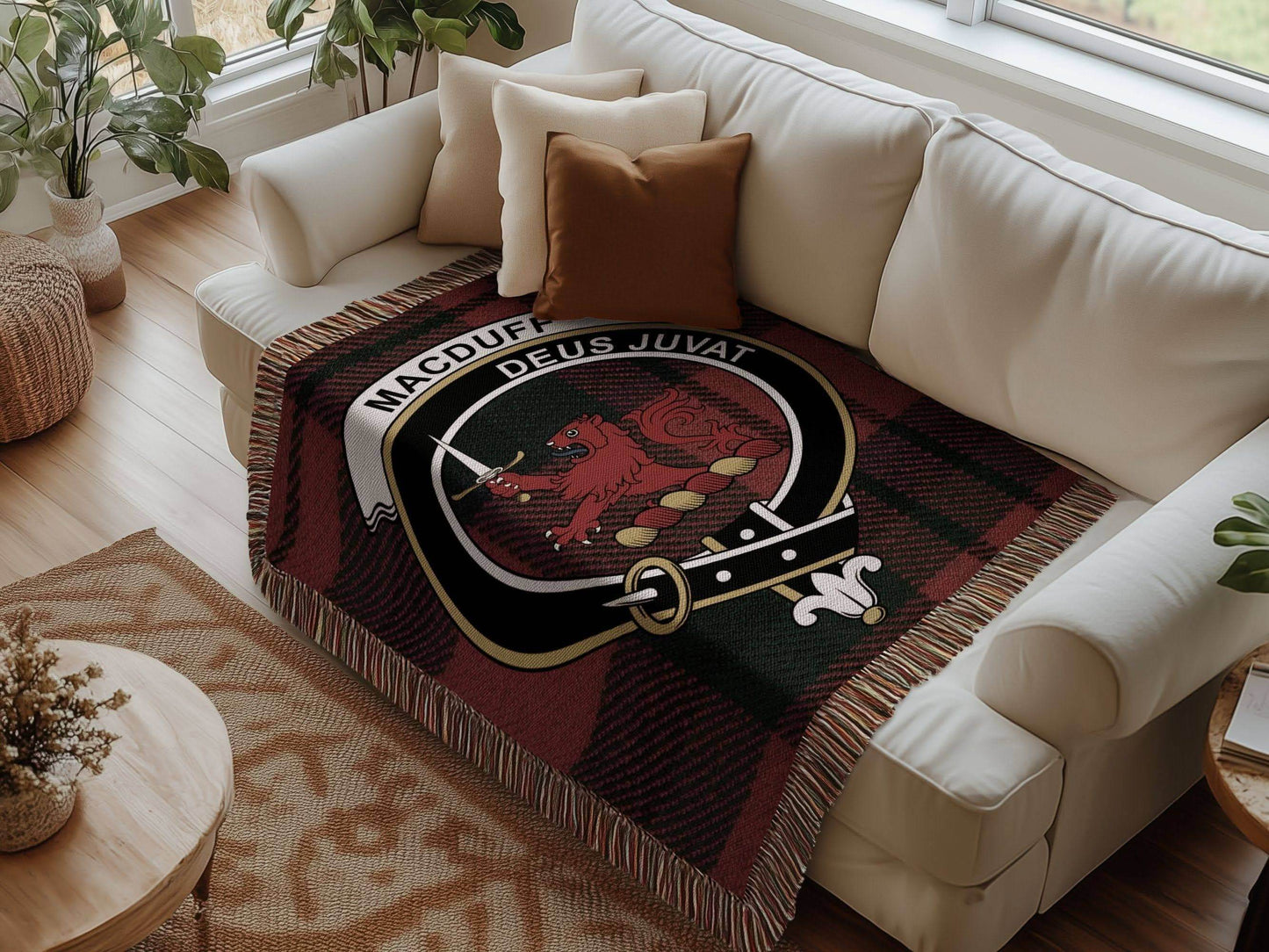 Macduff Clan Crest Tartan Scottish Woven Blanket - Celtic Ancestry Gifts