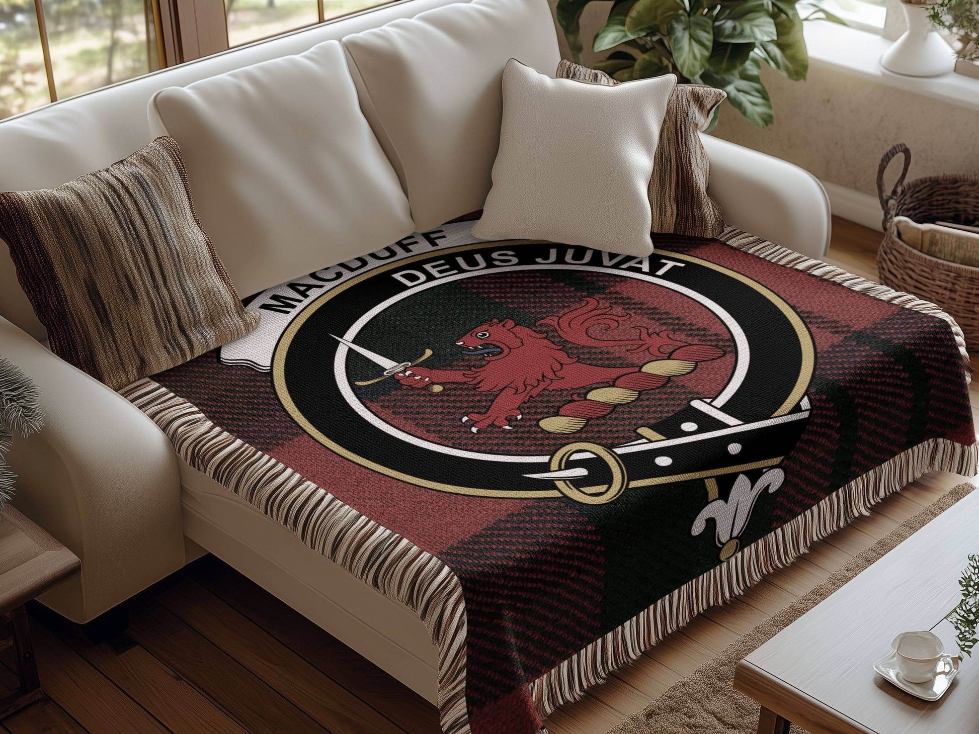 Macduff Clan Crest Tartan Scottish Woven Blanket - Celtic Ancestry Gifts