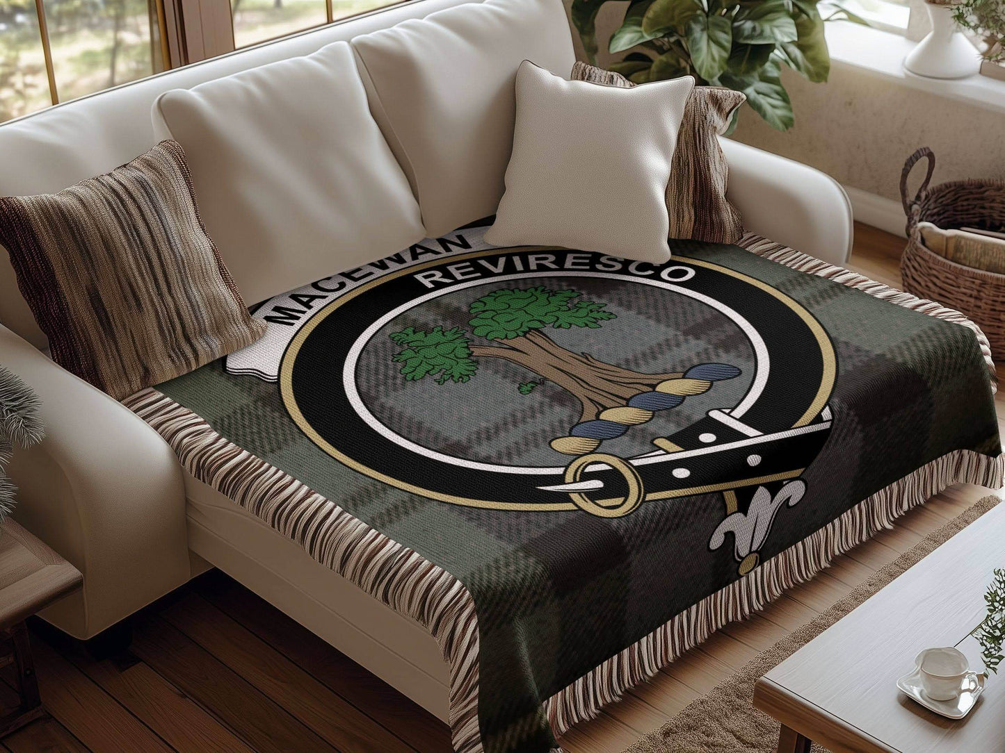 Macewan Clan Crest Tartan Heritage Woven Blanket - Celtic Ancestry Gifts