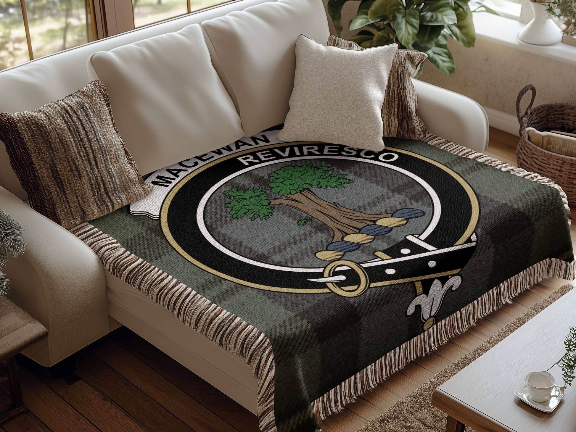 Macewan Clan Crest Tartan Heritage Woven Blanket - Celtic Ancestry Gifts