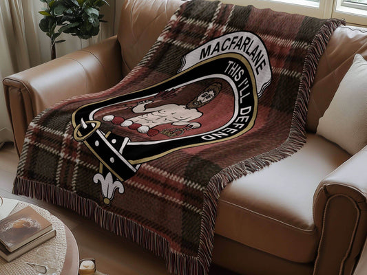 MacFarlane Clan Crest This I'll Defend Woven Blanket - Celtic Ancestry Gifts