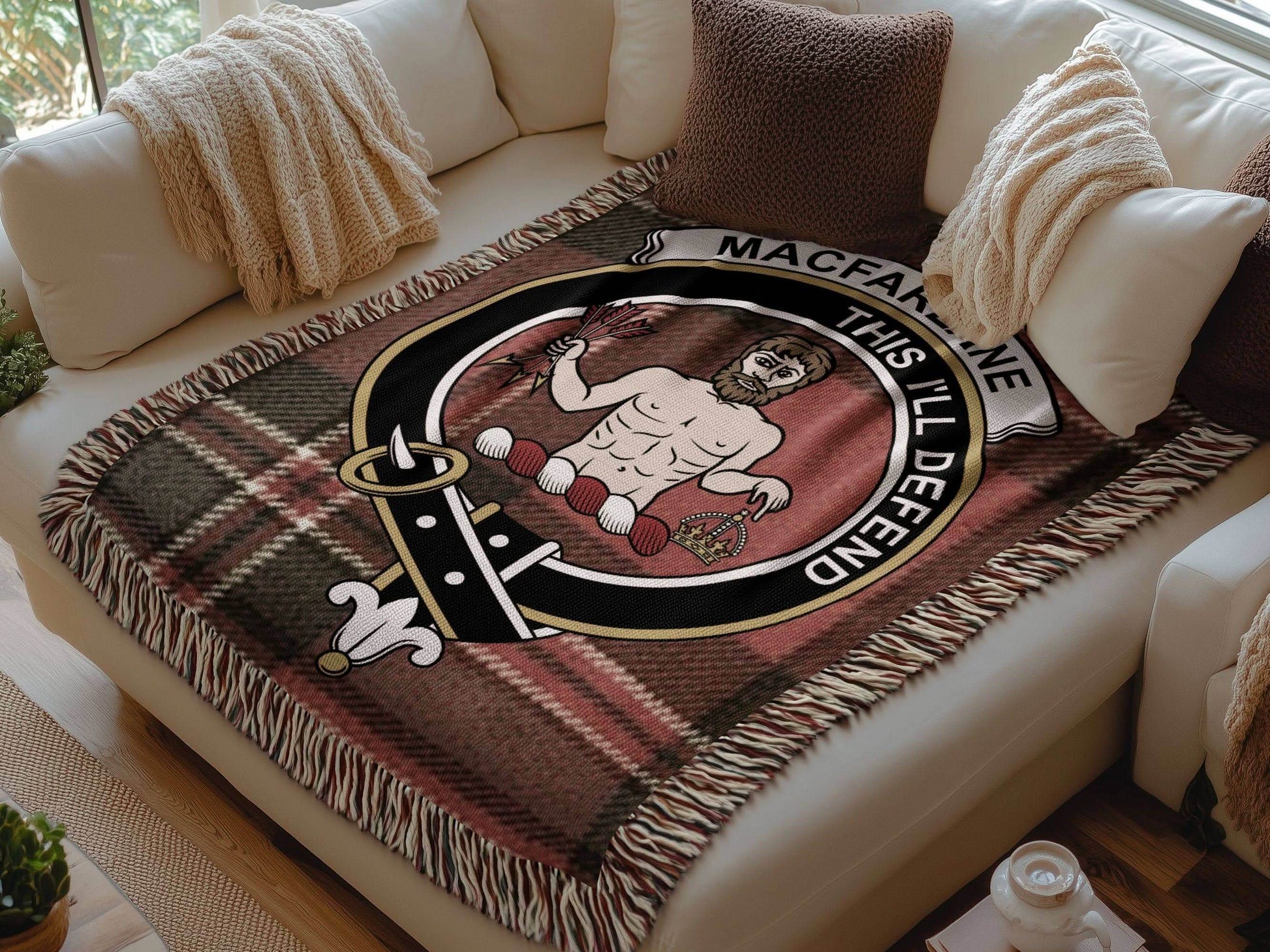 MacFarlane Clan Crest This I'll Defend Woven Blanket - Celtic Ancestry Gifts