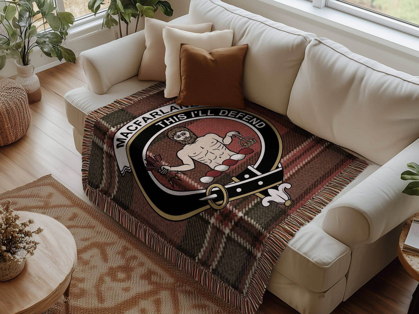 MacFarlane Clan Crest This I'll Defend Woven Blanket - Celtic Ancestry Gifts