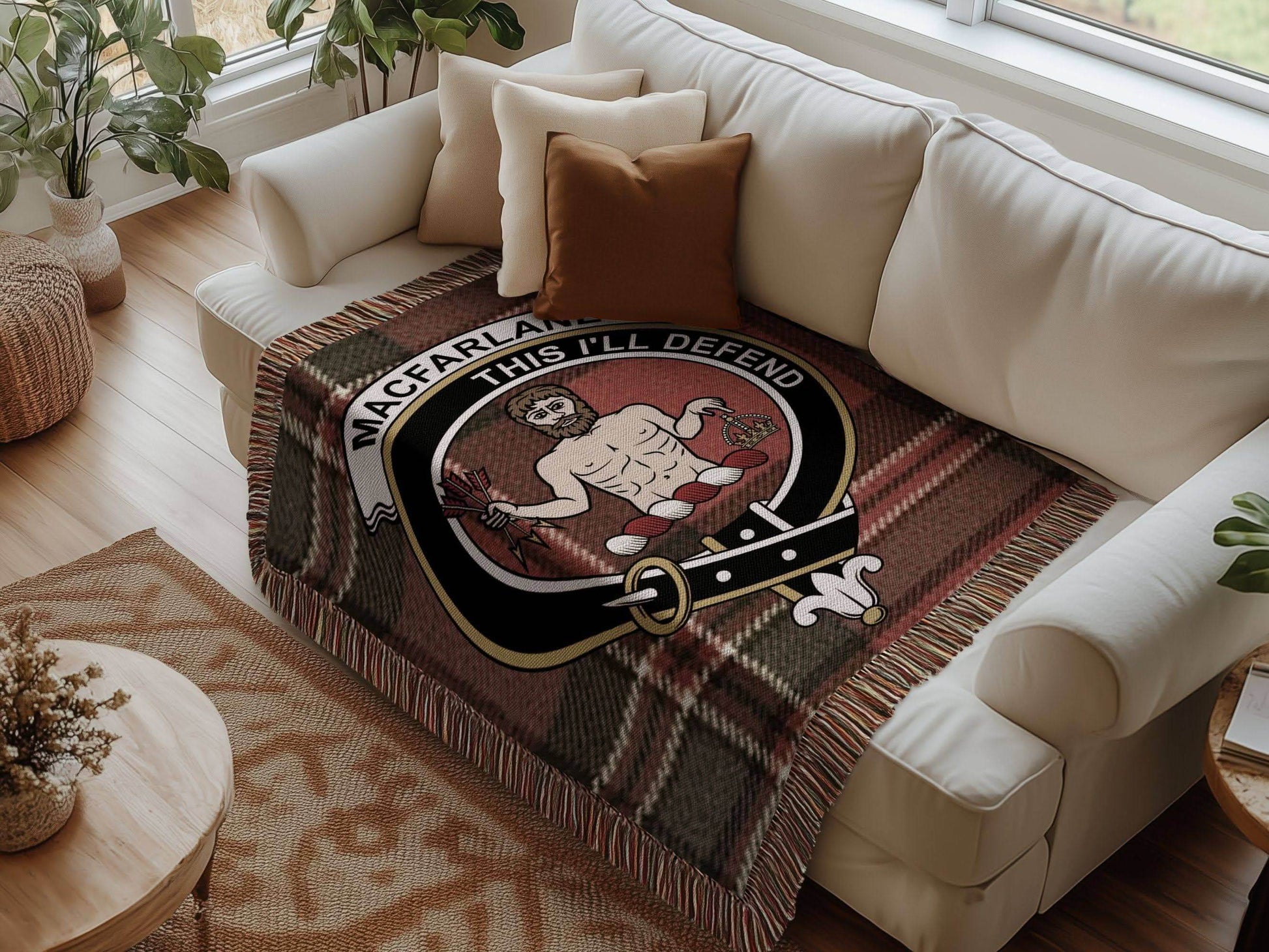 MacFarlane Clan Crest This I'll Defend Woven Blanket - Celtic Ancestry Gifts