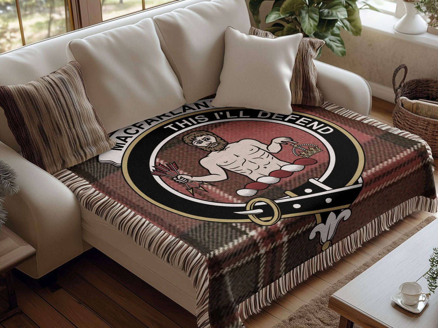 MacFarlane Clan Crest This I'll Defend Woven Blanket - Celtic Ancestry Gifts
