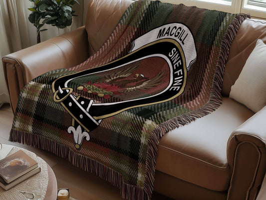 MacGill Clan Crest Tartan Scottish Family Woven Blanket - Celtic Ancestry Gifts
