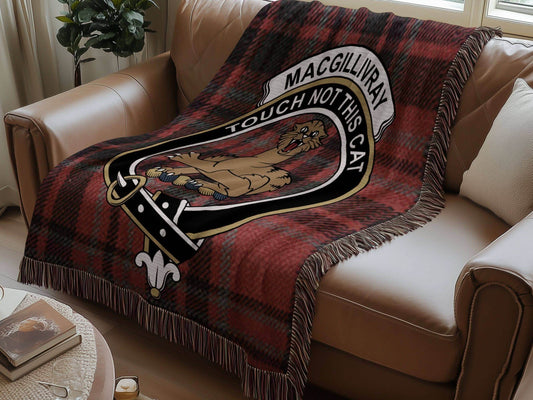 MacGillivray Clan Crest Tartan Scottish Woven Blanket - Celtic Ancestry Gifts