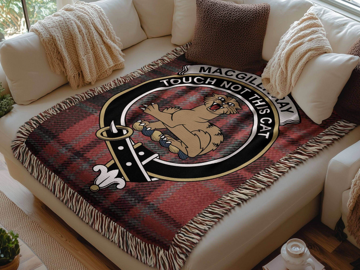 MacGillivray Clan Crest Tartan Scottish Woven Blanket - Celtic Ancestry Gifts