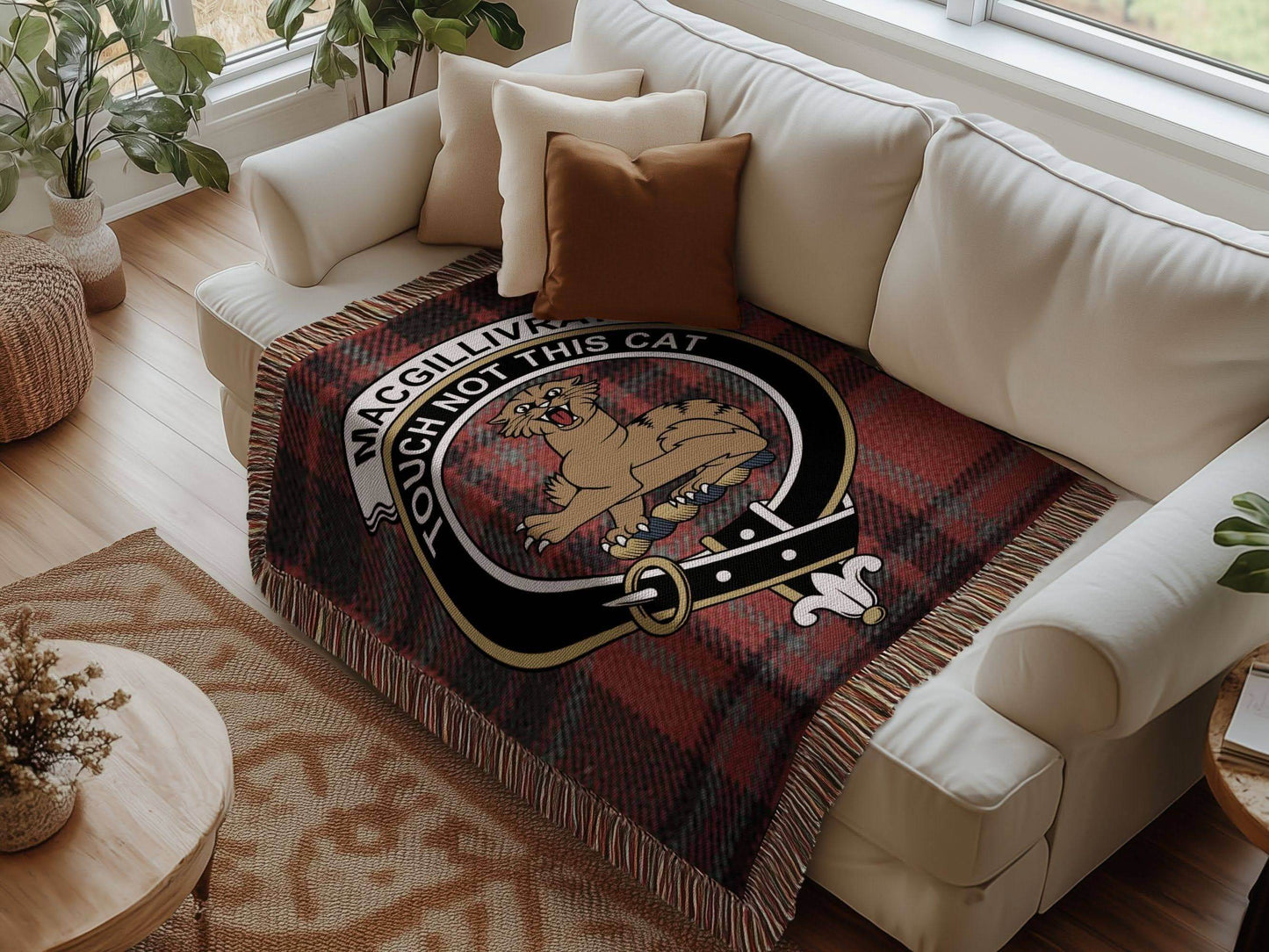 MacGillivray Clan Crest Tartan Scottish Woven Blanket - Celtic Ancestry Gifts