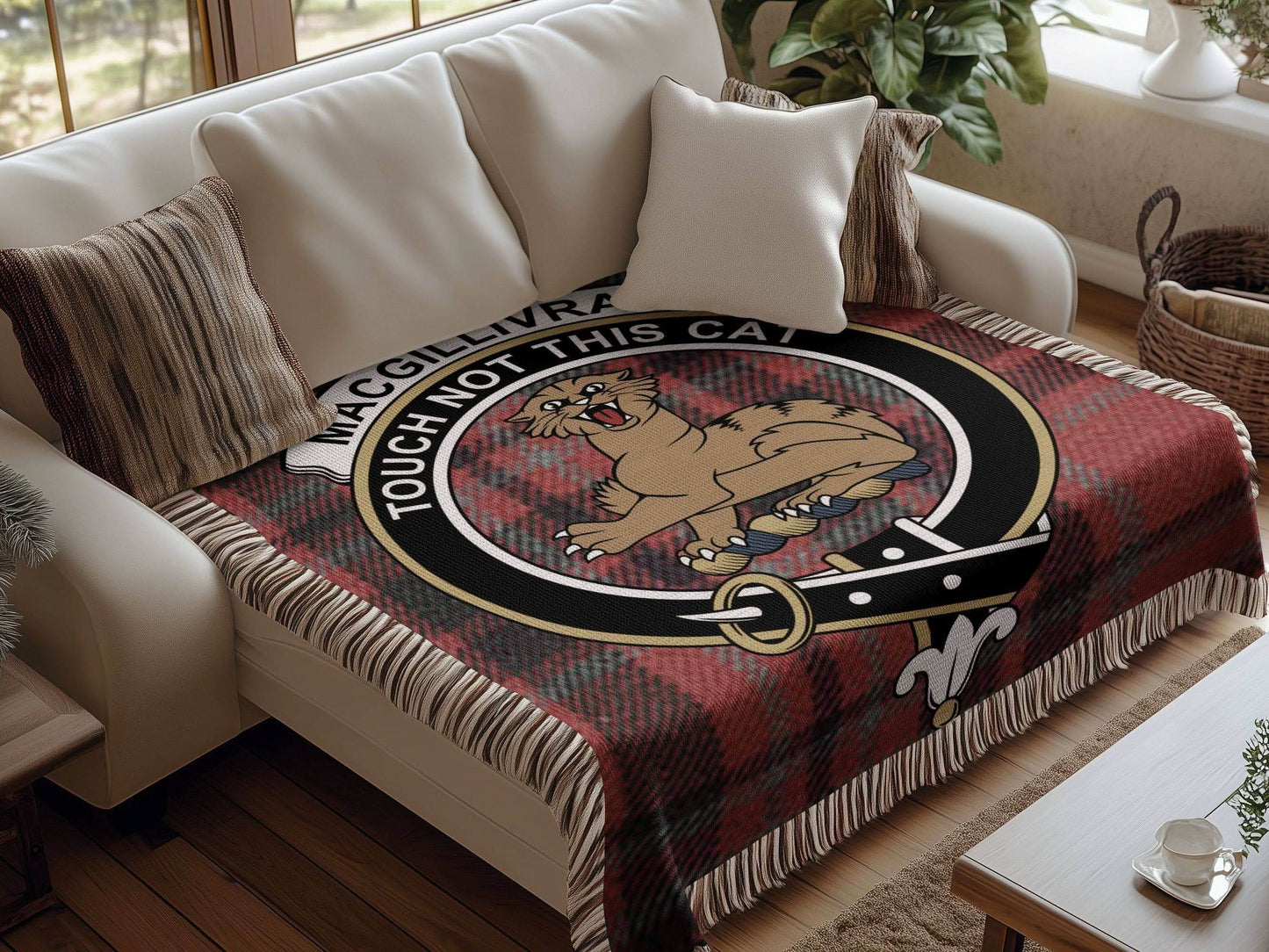 MacGillivray Clan Crest Tartan Scottish Woven Blanket - Celtic Ancestry Gifts