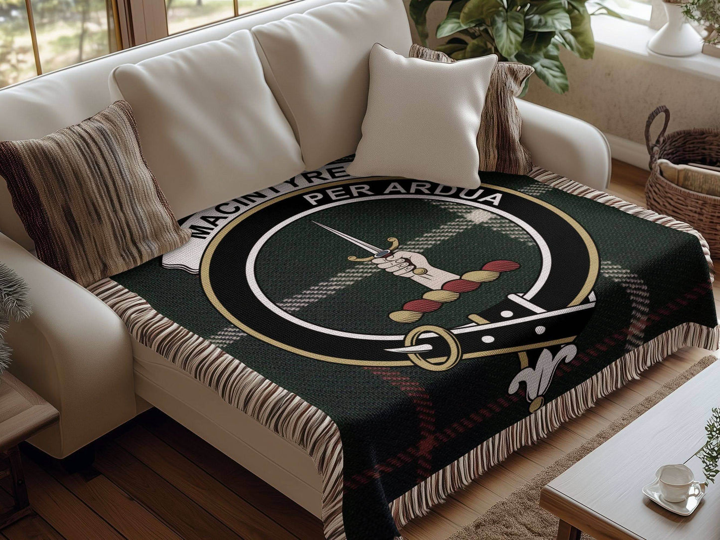 Macintyre Clan Crest Tartan Woven Blanket - Celtic Ancestry Gifts
