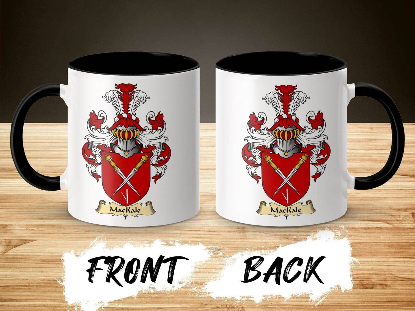 MacKale Family Crest Heraldic Emblem Accent Coffee Mug - Celtic Ancestry Gifts