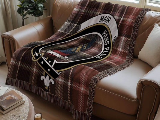 Mair Clan Crest Tartan Scottish Heritage Woven Blanket - Celtic Ancestry Gifts