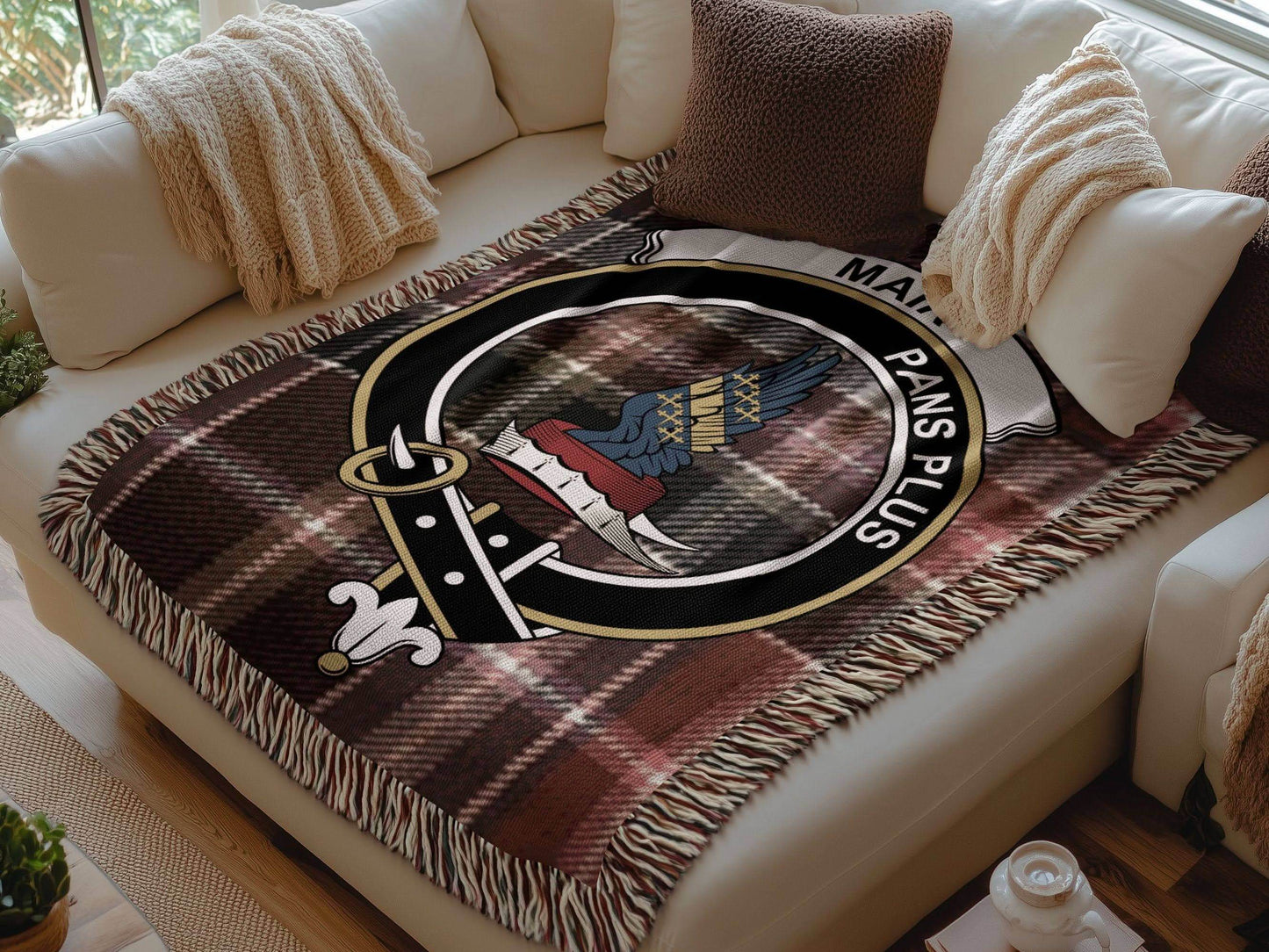 Mair Clan Crest Tartan Scottish Heritage Woven Blanket - Celtic Ancestry Gifts