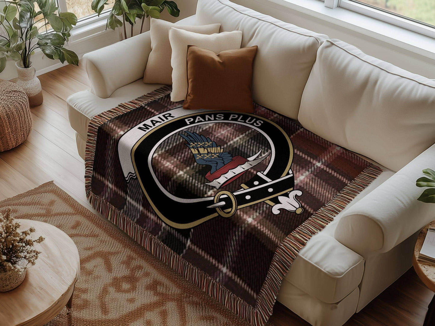 Mair Clan Crest Tartan Scottish Heritage Woven Blanket - Celtic Ancestry Gifts