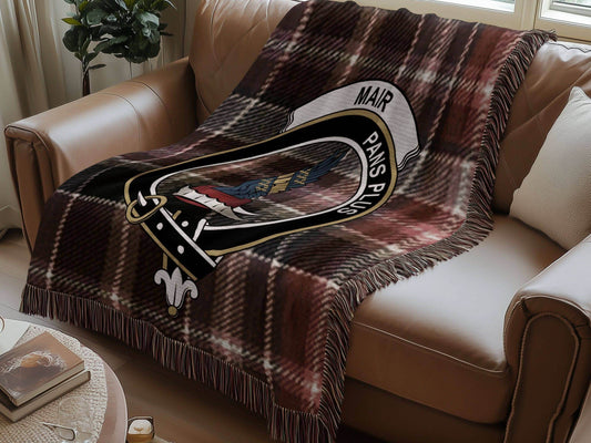 Mair Clan Crest Tartan Scottish Heritage Woven Blanket - Celtic Ancestry Gifts