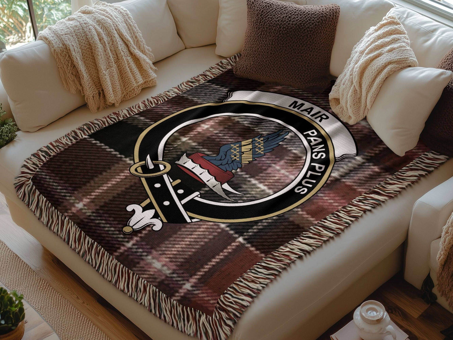 Mair Clan Crest Tartan Scottish Heritage Woven Blanket - Celtic Ancestry Gifts