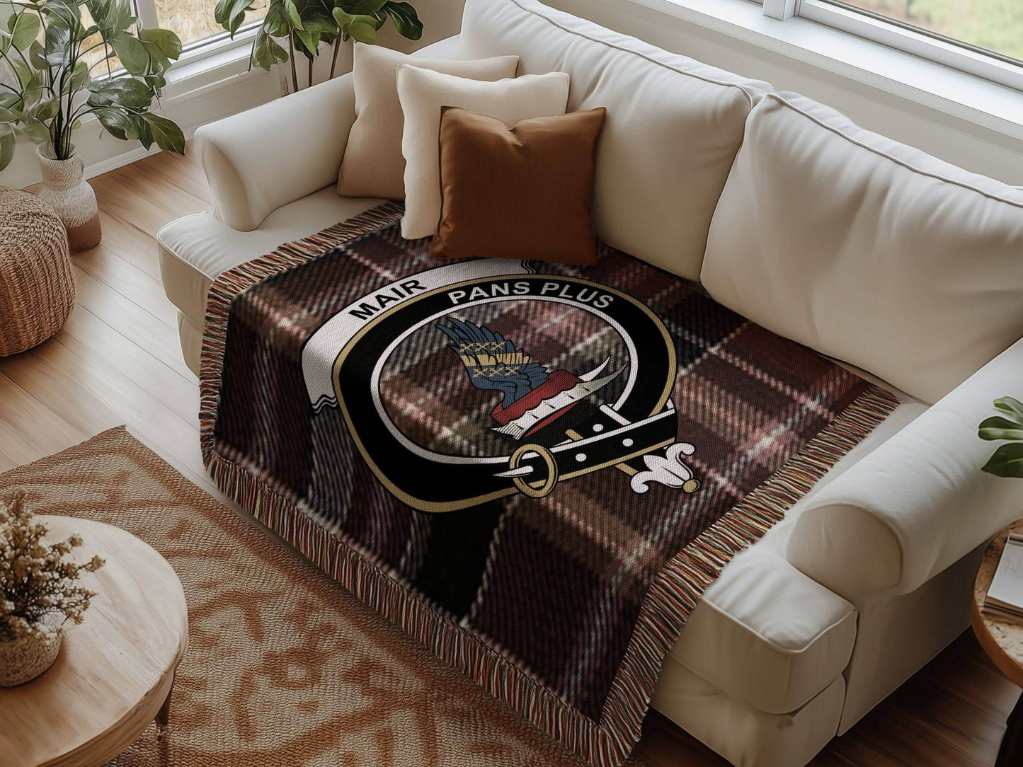 Mair Clan Crest Tartan Scottish Heritage Woven Blanket - Celtic Ancestry Gifts