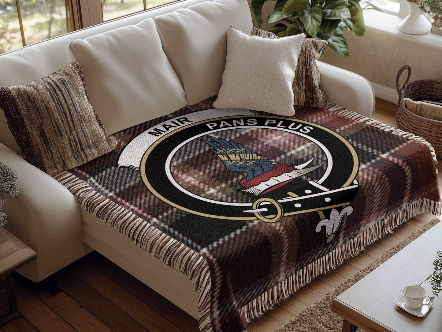 Mair Clan Crest Tartan Scottish Heritage Woven Blanket - Celtic Ancestry Gifts