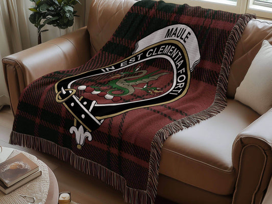 Maule Clan Crest Tartan Scottish Woven Blanket - Celtic Ancestry Gifts