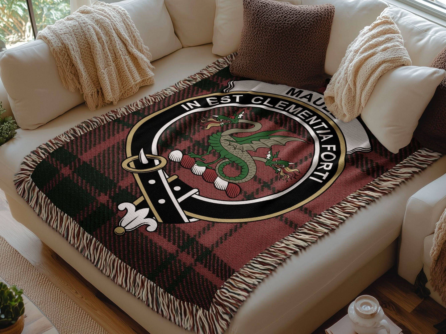 Maule Clan Crest Tartan Scottish Woven Blanket - Celtic Ancestry Gifts
