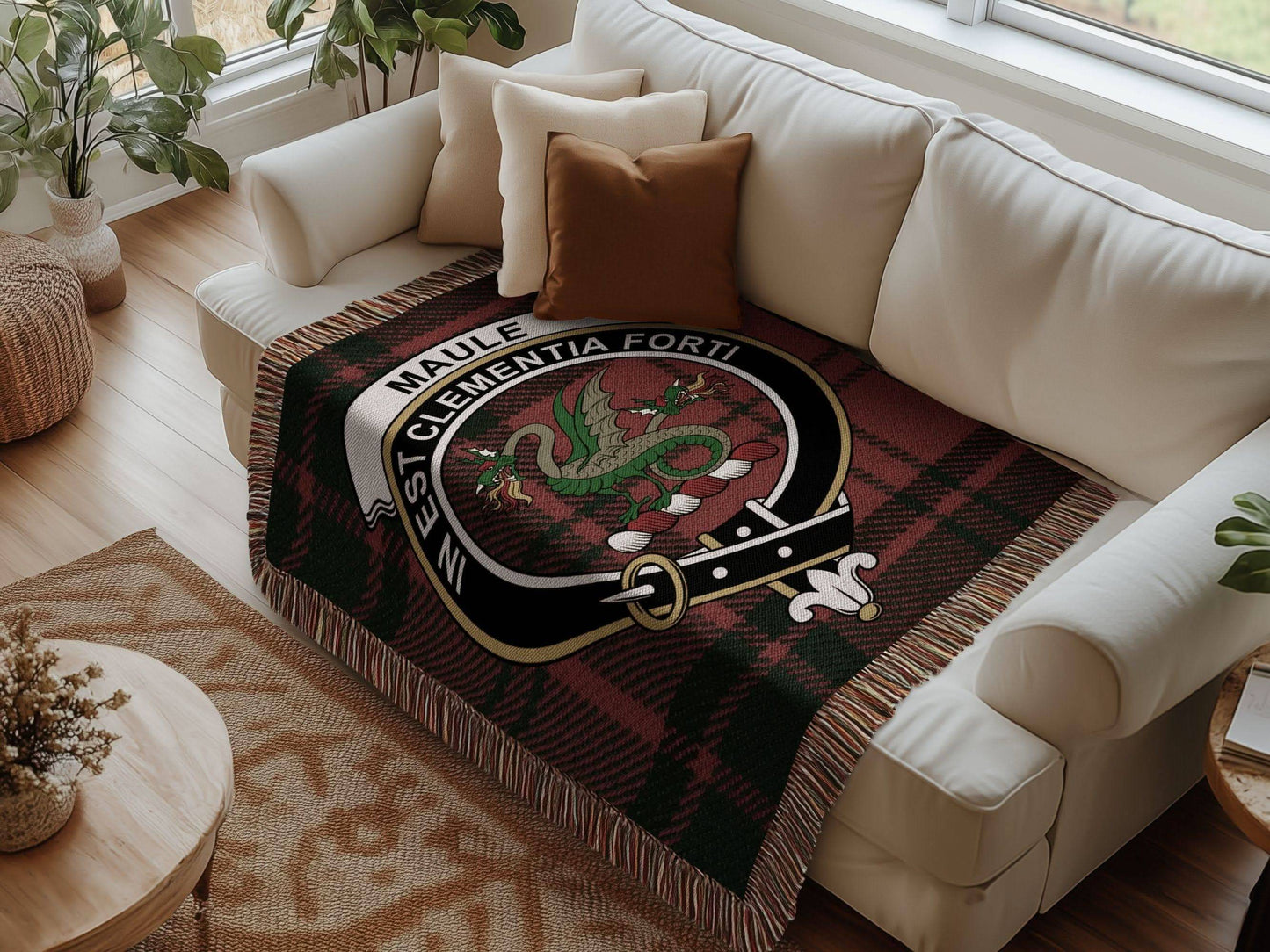 Maule Clan Crest Tartan Scottish Woven Blanket - Celtic Ancestry Gifts