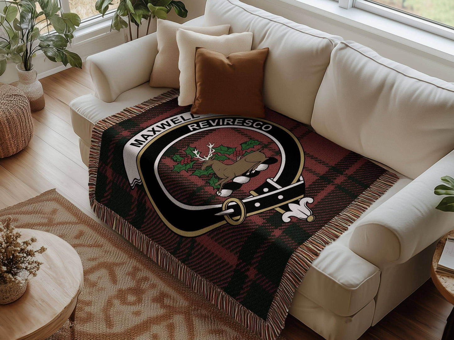 Maxwell Clan Crest Tartan Scottish Woven Blanket - Celtic Ancestry Gifts